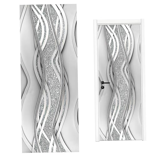 Türplakat 1 Set moderne minimalistische wellige Mustertüraufkleber Selbstkleber Peel- und Stickabdeckung wasserdichte, schmutzige PVC-Abdeckung für Zuhause, Büro, Hotel, SDOOR-Aufkleber von Wbaioluy