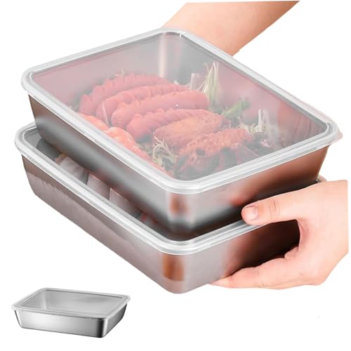 Wbaioluy 2pcs Edelstahlbehälter mit Deckel, 10x8x2 -Zoll -Mahlzeitenzubereitungsschale Snack Salat Lebensmittel Lagerung Edelstahl Behälter Mahlzeitenzubereitung von Wbaioluy