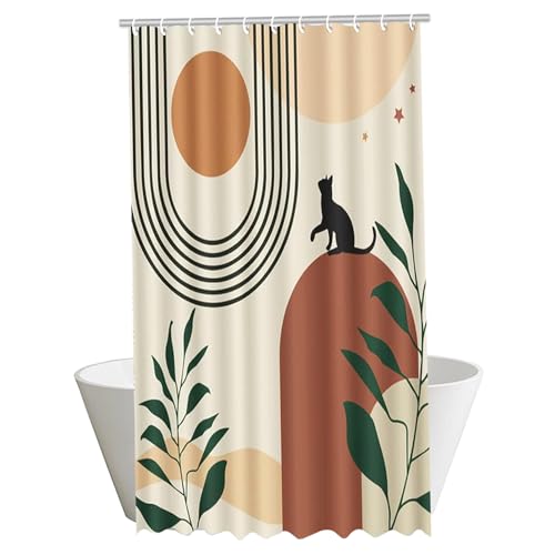 Wbaioluy Cat Duschvorhang 35x71 '' HD süße Katzengrün Blätter Boho Duschvorhang Einfacher Einrichtung wasserdicht mit Tändern für Badezimmer, Fenster und Raumteiler wasserdicht von Wbaioluy