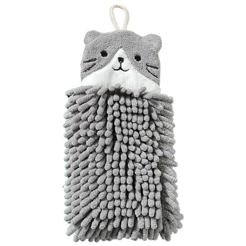 Wbaioluy Katzenhandtuch 11 x 5 Zoll Fuzzy Handtrockungstücher absorbierende Polyester & Chinlon Hanging Handtuch mit Schleifen dekorative graue Handtücher für Küchenbad trocknen von Wbaioluy