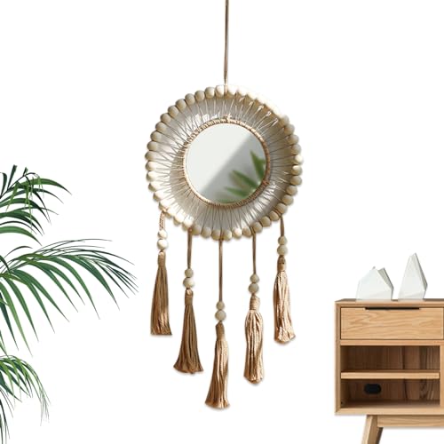 Wbaioluy Makrame Wand hängende handgewebte Wandteppiche Makrame Mirror Wand hängen runde Baumwollseilwandel mit Quasten für Dekor Kaffee gewebt von Wbaioluy