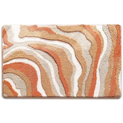 Wbaioluy Orangefarbene Badezimmerteppiche, 16x24 Zoll absorbierende weiche Plüsch -Badezimmerteppiche, Nicht -Schlupf -Badematte, maschinenwaschbare Bodenmatte für Boden, Wanne und Duschplüsch von Wbaioluy