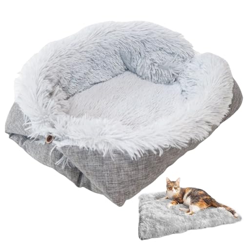 Wbaioluy Selbstwärmendes Katzenbett, zweizweckbare Faltbare Katzenwärmpads, weiches bequemes Kätzchenbett, waschbar für Winter Kleiner Hund Schlafen, Greycat von Wbaioluy