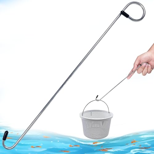 Wbaioluy Skimmerkorb Griff 14, 6 -Zoll -Skimmerkorbhaken Edelstahl Pool Haken Tragbarer Handheld für die Entfernung von Schmutz, Knieschoner, die Hände sicher halten von Wbaioluy
