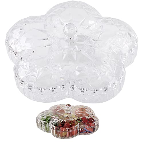 Wbaioluy Snack Tablett geteilte Servierschüssel Fruchtplattenbox Spinnnussschale mit Deckel klarer Organizer für getrocknete Kandidaten von Wbaioluy