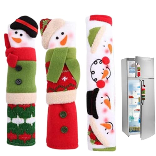 Wbaioluy Weihnachtsdekorationen 3pcs Weihnachtskühlschrank -Türgriffe COUVER NETTE SNOWMAN -Gerätegriff Griff Deckungen Fits Standardgröße Küchenkühlschrank Mikrowellenofenrigerator von Wbaioluy