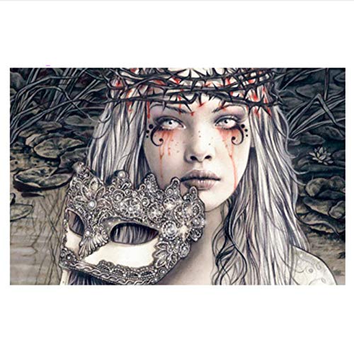Wc-asdcc Gothic Malerei Diamant Blut Mädchen Mit Maske DIY Handwerk Full Square Bohrer Malerei Horror Victoria Frances 50X40Cm von Wc-asdcc