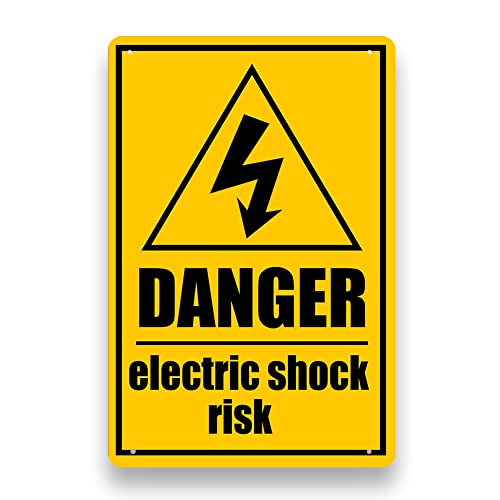 Warnschild mit Aufschrift "Danger Electric Shock Risk, Road Alert", Retro-Blechschild, Café, Zuhause, Bar, Club, Bauernhof, Männerhöhle, Toilette, Restaurant, Blechmalerei von Wcguokj