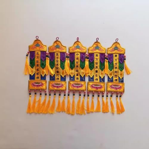 Gebetsfahnen, 1 Set Tempel Buddhistische Halle Stickerei Buddhistische Vorräte Hängende Banner Fünf Quadratische Banner von WchsTUmpxN
