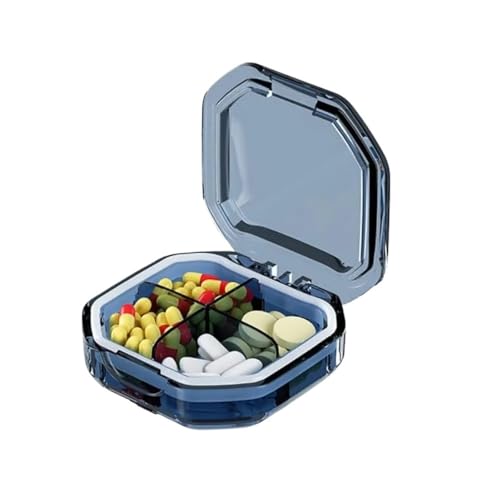 Pillendose, 7-Tage-Pillendose, Pillendose, tragbare Reise-Aufbewahrungsbox, Mini-Vitamin-Pillenbehälter, Behälter for Handtasche und Tasche, kleiner, durchsichtiger Medikamentenbehälter(Blue 4 Cell) von WchsTUmpxN