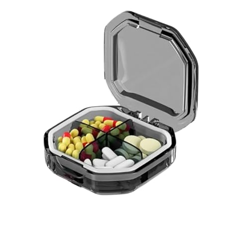 Pillendose, 7-Tage-Pillendose, Pillendose, tragbare Reise-Aufbewahrungsbox, Mini-Vitamin-Pillenbehälter, Behälter for Handtasche und Tasche, kleiner, durchsichtiger Medikamentenbehälter(Gray 4 Cell) von WchsTUmpxN