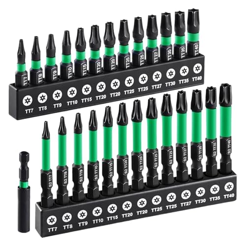 IM-Pakt-Torx-Bit, magnetische Sicherheitstipps 27-Stück-Kit, TORX-Sockel-Treiberset, manipulationssichere Sternschraubendreherbits für Automobile, Holzbearbeitung, Sanitär, DIY-Reparaturen von Wcybym