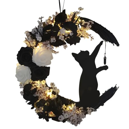 Mondkatze Halloween,Mond Tür| Tür-Wand-Halloween-Katze-Mond-mit Licht - Sammelornament für den Innen- und Außenbereich, saisonale Dekoration für die, Ausstellungsregale von Wcybym