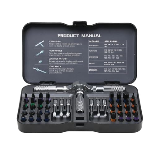 Ratchet-Schraubendreher-Set, Ergonomischer Magnetgriff, 40-in-1-Kit, Präzisions-Treiberwerkzeuge, Reparaturgeräte für Haushaltsreparaturen, Vielseitigkeit mit mehreren Bit, Workshop-Verwendung von Wcybym