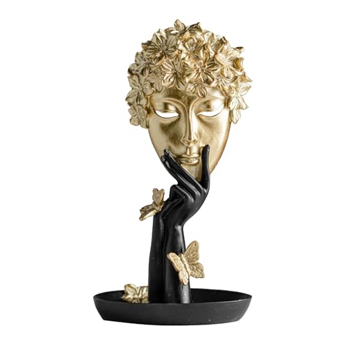 Thinker Statue Decor | Gesichtsskulptur mit blondem Haar | abstrakte Denkerfigur aus Kunstharz | Goldköpfe Ornament | vielseitige Gesichtsstatue für Weinschränke, Bücherregale und Theken zu Hause oder von Wcybym