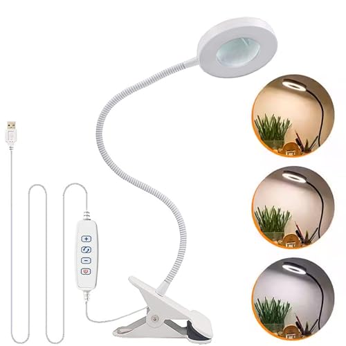 Klammern Auf Lupen Schreibtisch Licht Beleuchtet Glaslinsen 360 Verstellbare Hals Vergrößerung Licht Für Hobbys Nähen Arbeitbänke Klemmen Auf Dem Bett Lesermineer von Wdbild