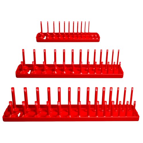 Set Von 3 Plastik Sockel Organisatoren Speicher 1/2 "3/8" 1/4 "Antriebsregal Für Professionelle Mechanik Plastik Organisatoren Rack von Wdbild