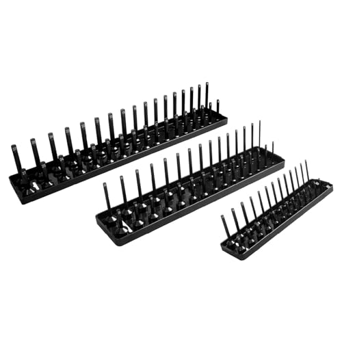 Set Von 3 Plastik Sockel Organisatoren Speicher 1/2 "3/8" 1/4 "Antriebsregal Für Professionelle Mechanik Plastik Organisatoren Rack von Wdbild