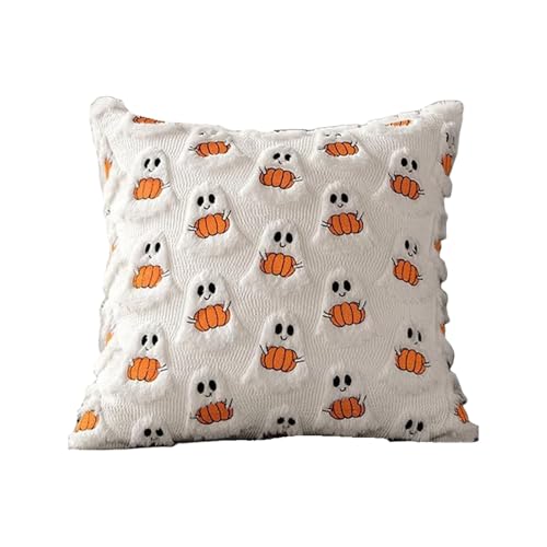 Wdbild Bestickte Halloween Kissenbedeckung 18x18inch Plüsch Geisterer Kürbiskissen Koffer Kunstpelze Für Sofa Bett Waschbare Halloween Kissenbedeckung von Wdbild