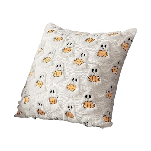 Wdbild Bestickte Halloween Kissenbedeckung 18x18inch Plüsch Geisterer Kürbiskissen Koffer Kunstpelze Für Sofa Bett Waschbare Halloween Kissenbedeckung von Wdbild