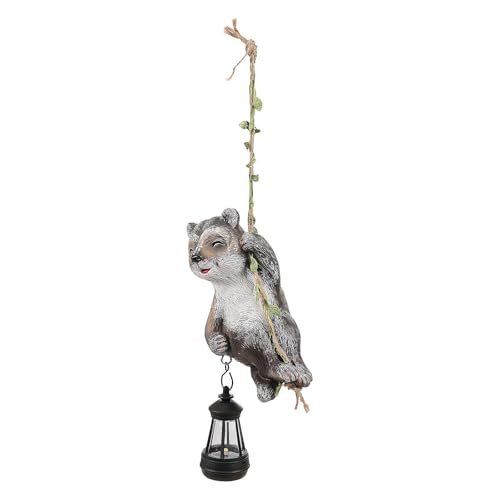 Wdbild Harz Waschbären Figur Mit Solarlampe Für Gartenhof Balkon Baum Handgefertigte Tierskulptur Hängende Dekoration Gartenwand Hanging von Wdbild