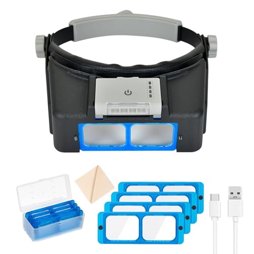 Wiederaufladbare Kopfmagnifikatoren Mit Vergrößerung Und 4 LEDs Licht Für Uhr Reparatur Schmuck Handwerk Arbeitsvergrößerung Stirnbandvergrößerung Glas von Wdbild