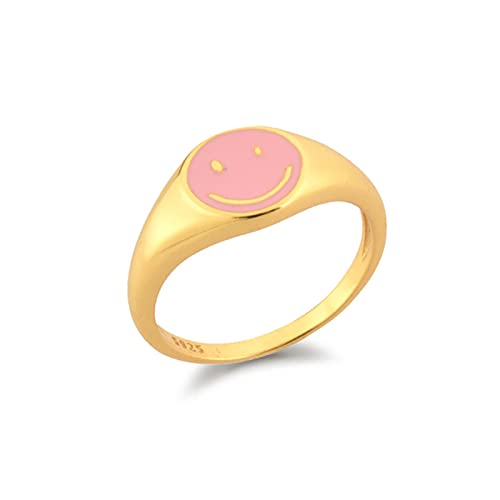 Wdhybwcx 925 Sterling Silber Gold Lächeln Emaille Dicke Ringgröße Luxus Frühling Feiner Schmuck Weiß Schwarz Rosa Smiley Frauen Geschenk-6,Pink Wdhybwcx 925 Sterling Silber Gold Lächeln Emaille Dicke Ringgröße Luxus Frühling Feiner Schmuck Weiß Schwarz Rosa Smiley Frauen Geschenk-6,Pink von Wdhybwcx
