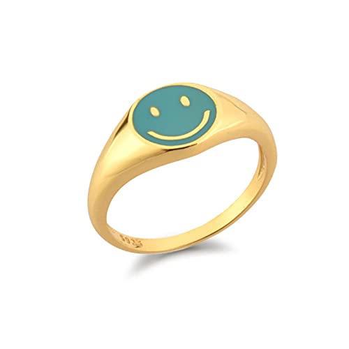 Wdhybwcx 925 Sterling Silber Gold Lächeln Emaille Dicke Ringgröße Luxus Frühling Feiner Schmuck Weiß Schwarz Rosa Smiley Frauen Geschenk-7,Türkis Wdhybwcx 925 Sterling Silber Gold Lächeln Emaille Dicke Ringgröße Luxus Frühling Feiner Schmuck Weiß Schwarz Rosa Smiley Frauen Geschenk-7,Türkis von Wdhybwcx