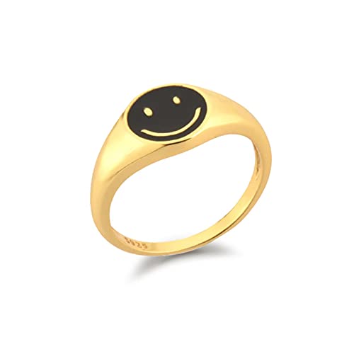 Wdhybwcx 925 Sterling Silber Gold Lächeln Emaille Dicke Ringgröße Luxus Frühling Feiner Schmuck Weiß Schwarz Rosa Smiley Frauen Geschenk-8,Schwarz Wdhybwcx 925 Sterling Silber Gold Lächeln Emaille Dicke Ringgröße Luxus Frühling Feiner Schmuck Weiß Schwarz Rosa Smiley Frauen Geschenk-8,Schwarz von Wdhybwcx