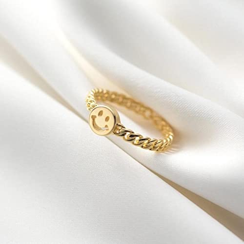Wdhybwcx Vintage Smiley Face Ringe für Frauen Mädchen Gold Messing Chunky Twisted Chain Geometric Smile Ringe Gothic Punk Schmuck Girls-9 Wdhybwcx Vintage Smiley Face Ringe für Frauen Mädchen Gold Messing Chunky Twisted Chain Geometric Smile Ringe Gothic Punk Schmuck Girls-9 von Wdhybwcx