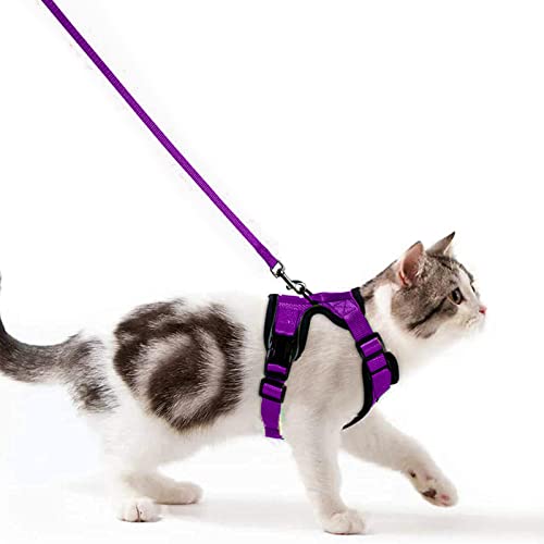 商品图片 Katzengeschirr mit Leine Ausbruchsicher Katzenleine Set Verstellbar weich Kätzchenweste mit Reflektierenden Streifen Brustgeschirr für kleine Kitten (Lila, XS) von Wdmiya