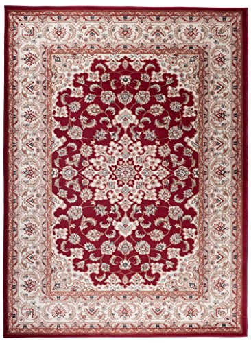 Traditioneller Klassischer Teppich für Ihre Wohnzimmer - Weinrot Beige Creme - Perser Orientalisches Heriz Keshan Muster - Blumen Ornamente - Top Qualität Pflegeleicht " AYLA " 60 x 100 cm Klein von Carpeto Rugs