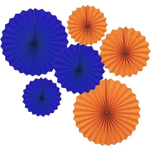 We Moment Zone Fächer Papier Deko, Blau Orange 40.6CM(16in) und 30.4CM(12in) Hängende Papier Fächer Dekoration, Party Dekorpapier Kit 6er Set von We Moment Zone
