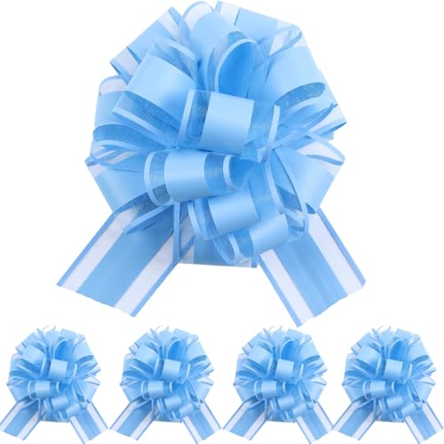 Geschenk Schleife, 5 Stück Große Schleife Riesen Schleife Geschenk. Große Pull Bow für Auto Dekor Hochzeit New Houses Party Feier Geschenkschleife Tüten-Hellblau von We Moment Zone