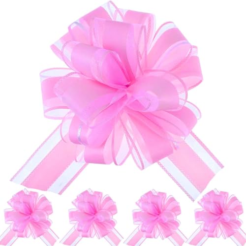 Geschenk Schleife, 5 Stück Große Schleife Riesen Schleife Geschenk. Große Pull Bow für Auto Dekor Hochzeit New Houses Party Feier Geschenkschleife Tüten-Lichtrosa von We Moment Zone