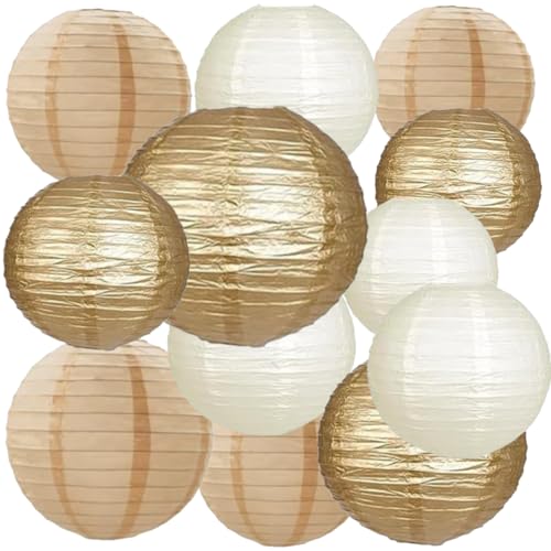 We Moment Zone 12 Stück Papier Lampions Gold Cream und Khaki Runde Papierlaterne Papier Laterne für Lampenschirm Gold Deko, Geburtstagsfeier,Hochzeitsdekorationen,Gartenparty Deko We Moment Zone 12 Stück Papier Lampions Gold Cream und Khaki Runde Papierlaterne Papier Laterne für Lampenschirm Gold Deko, Geburtstagsfeier,Hochzeitsdekorationen,Gartenparty Deko von We Moment Zone