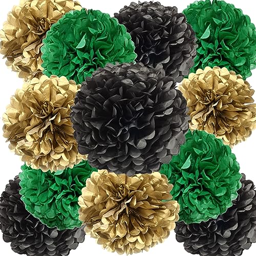 We Moment Zone 12 Stück Papier Pompons Set,Schwarz Dunkelgrün Gold Tissue Pom Poms Papier für Hochzeit,Geburtstag,Party- 30,5 cm, 25,4 cm von We Moment Zone