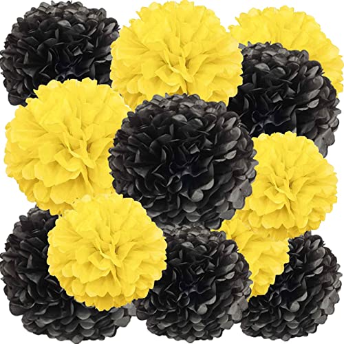 We Moment Zone 12 Stück Papier Pompons Set,Schwarz Gelb Tissue Pom Poms Papier für Hochzeit,Geburtstag,Party- 30,5 cm, 25,4 cm von We Moment Zone