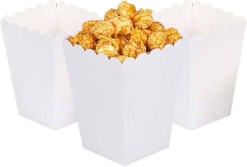 We Moment Zone 24 Stück Popcorn Tüten Weiß,Popcorn Boxen Klein,Mini Popcorn Behälter,Popcorn Kästen Weiss aus Papier für Familienfeier,Geburtstagsfeiert Partys von We Moment Zone