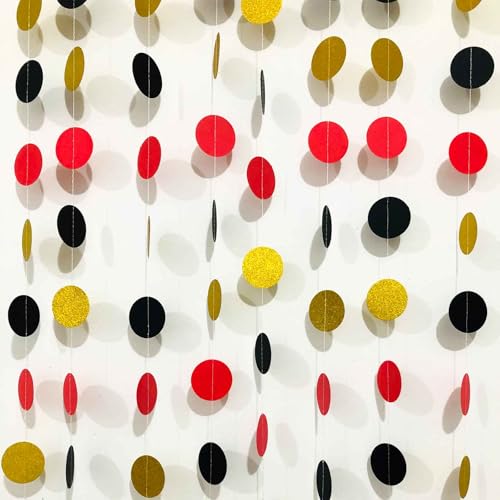 We Moment Zone 52 Ft Schwarz Rot Gold Glitzer Papier Circle Dots Garland,6 Stücke Hängende Runde Garland für Geburtstag Hochzeit Graduations Party Deko von We Moment Zone