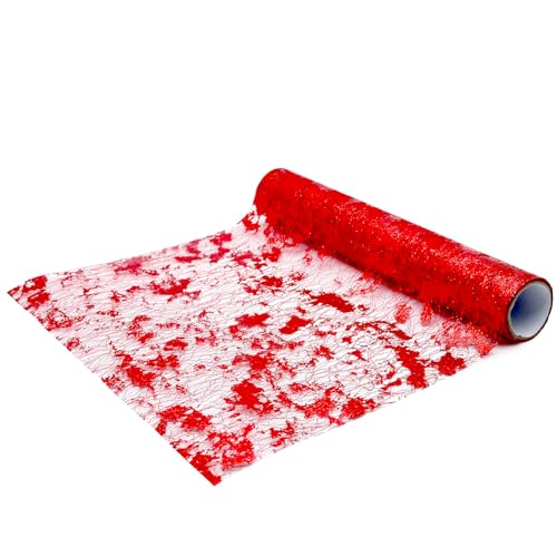 We Moment Zone Tischläufer Rot,Rot Tischdecken Dekostoff,Tischband aus Organza,Polyester Tisch läufer Tischdeko für Advent Karneval Taufe Geburtstage Hochzeit zu besonderen Anlässen 28 cm×5M von We Moment Zone