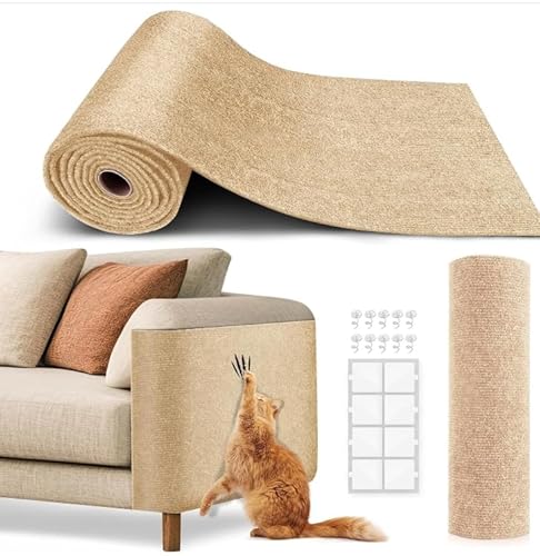 Kratzmatte Selbstklebend, 200 * 40 cm Trimmbare Katzenkratzmatten Selbstklebend, DIY Climb Katzenkratzbaum für Katzenmöbel, Abdeckung Katzenkratzbaum, Sofa schützen (Khaki) von We make hope