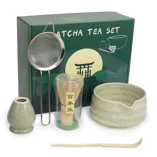 We Make Hope Matcha Whisk Set, 5 Stück,Matcha-Schale mit Ausgießer und Schneebesen, Matcha-Schaufel | Matcha-Schneebesen-Ständer (Chasen-Halter), Klassisches Grün von We make hope