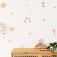 Wandtattoo Blumenmuster | Regenbogen & Blumen Wandsticker Für Kinderzimmer, Spielzimmer, Kinderzimmer Repositionierbarer Stoff Abziehbilder von WeAreBirdieBirdie