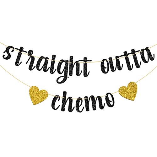 WeBenison Straight Outta Chemo-Banner, Krebs-Thema-Girlande, Wimpelkette/Hoffnung, krebsfrei, Party-Dekorationen, schwarzer Glitzer von WeBenison