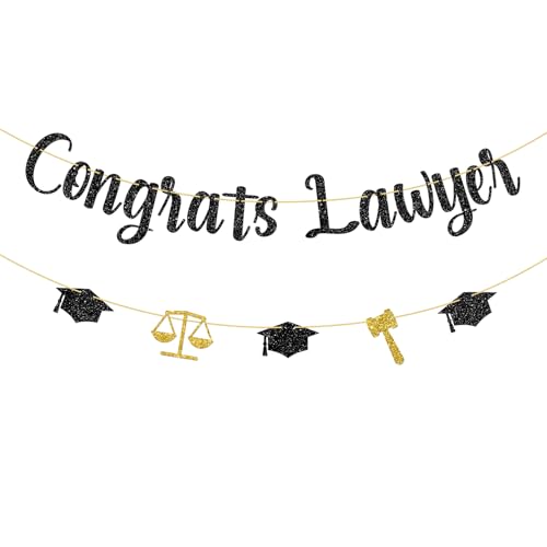 WeBenison Wimpelkette mit Aufschrift "Congrats Lawyer Banner Future Lawyer Bunting Banner Lawyer Degree Hign School Law College Graduation Party Decorations Black Glitter von WeBenison