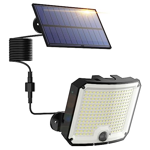 WeBeqer Solarlampen für Außen, 208 LED Solarleuchte Aussen mit Bewegungsmelder, IP65 Wasserdichte, 180°Beleuchtungswinkel, Solar Wandleuchte für Garten mit Fernbedienung, 5m Kabel von WeBeqer
