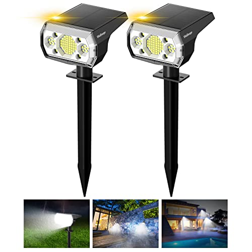 WeBeqer Solarlampen für Außen,3 Modi IP67 Wasserdicht Solar Gartenleuchten,64LED Kaltweiß Solar Strahler,Solarleuchten für Außen Garten,Wände,Haus,Hof,Wege（2 Stück） von WeBeqer