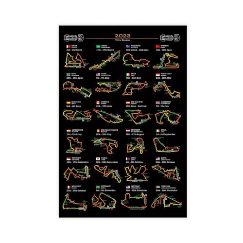 F1-Saison-Kalender 2023, Leinwand-Poster, Wandkunst, Dekor, Bild, Gemälde für Wohnzimmer, Schlafzimmer, Dekoration, ungerahmt, 30 x 45 cm von WeBert