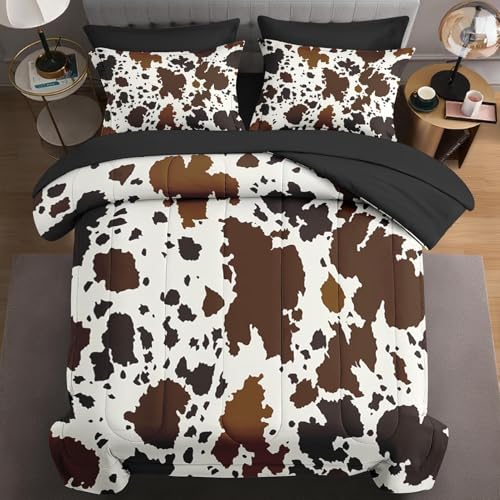 WeCozy 7-teiliges Bettwäsche-Set in voller Größe mit 2 Kissenbezügen und 2 Kissenbezügen, braunes Rindsleder-Bettwäsche-Set für Kinder und Erwachsene, Vintage-Westernhaus-Bett in einer Tasche mit von WeCozy